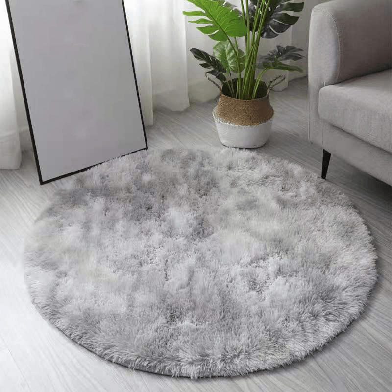 Soft and luxurious PV Velvet Shaggy Area Rug in Tie Dye Gray, perfect for adding cozy style to your bedroom or living room. This non-slip fluffy rug is ideal for shaggy home decor in any room.