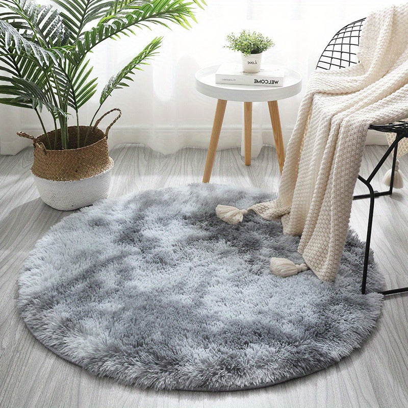 Soft and luxurious PV Velvet Shaggy Area Rug in Tie Dye Gray, perfect for adding cozy style to your bedroom or living room. This non-slip fluffy rug is ideal for shaggy home decor in any room.