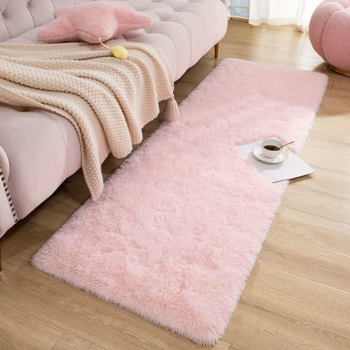 1-piece soft and fluffy girly pink plush area rug with tie dye design, perfect for living room, bedroom, entryway, or hallway. Non-slip large rug for added safety. Easy to care for, this shag rug adds a cozy touch to your home decor.