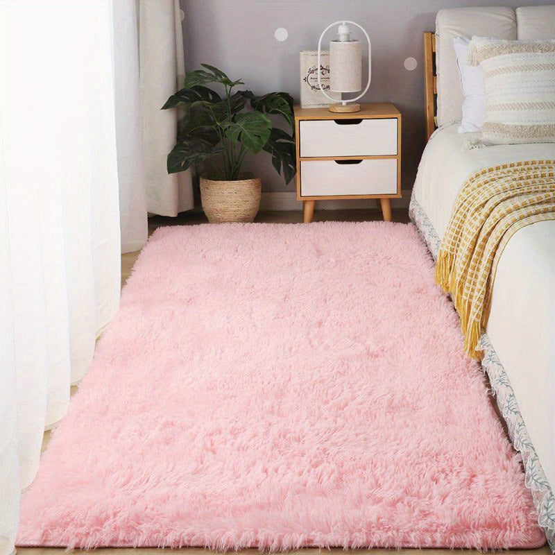 1-piece soft and fluffy girly pink plush area rug with tie dye design, perfect for living room, bedroom, entryway, or hallway. Non-slip large rug for added safety. Easy to care for, this shag rug adds a cozy touch to your home decor.