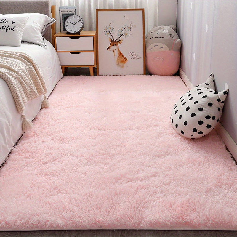 1-piece soft and fluffy girly pink plush area rug with tie dye design, perfect for living room, bedroom, entryway, or hallway. Non-slip large rug for added safety. Easy to care for, this shag rug adds a cozy touch to your home decor.