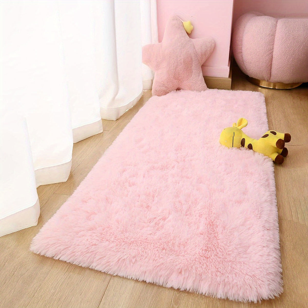 1-piece soft and fluffy girly pink plush area rug with tie dye design, perfect for living room, bedroom, entryway, or hallway. Non-slip large rug for added safety. Easy to care for, this shag rug adds a cozy touch to your home decor.