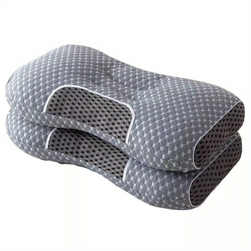 Ergonomically designed neck support pillow provides pain relief for back and stomach sleepers. Features a breathable polyester pillowcase that is washable. Includes a diamond pattern design and side bolster for added comfort. Ideal for those seeking