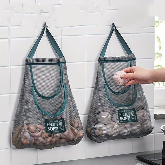 Breathable Storage Bag for Garlic, Potatoes, and Onions - Convenient Kitchen Organizer for Food Storage, Sturdy Plastic with Hanging Option, Safe for Non-Food Items, Efficient Storage Solution