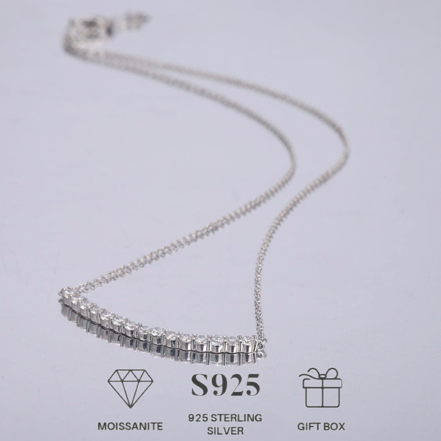 Luxurious 1.4 Carat Moissanite S925 Silvery Fashion Necklace, Ideal Gift for Special People, Friends, Adjustable Length, Comes in Gift Box, Ethically Sourced Diamond Alternative