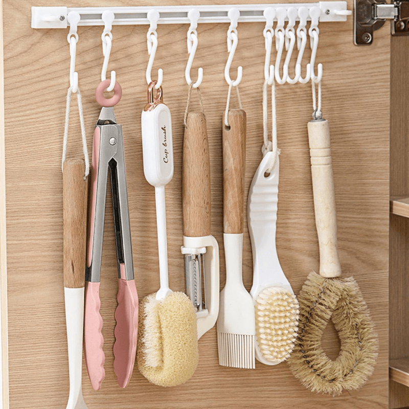 Durable Plastic Cabinet Door Organizer - Space-Saving Slide Hook Storage Rack for Kitchen & Home, No-Drill Installation Option