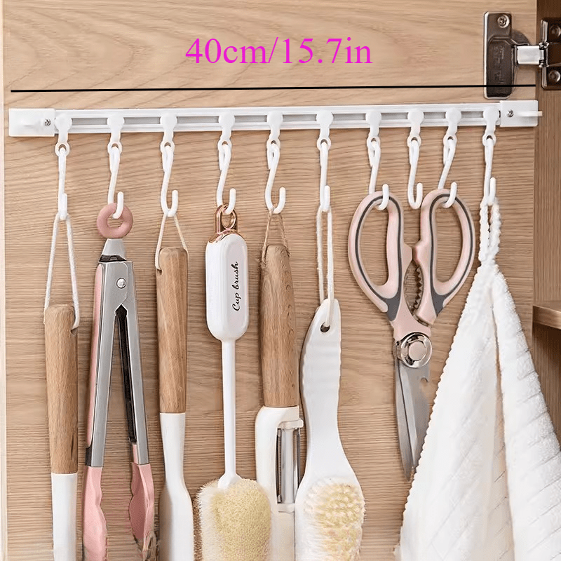 Durable Plastic Cabinet Door Organizer - Space-Saving Slide Hook Storage Rack for Kitchen & Home, No-Drill Installation Option