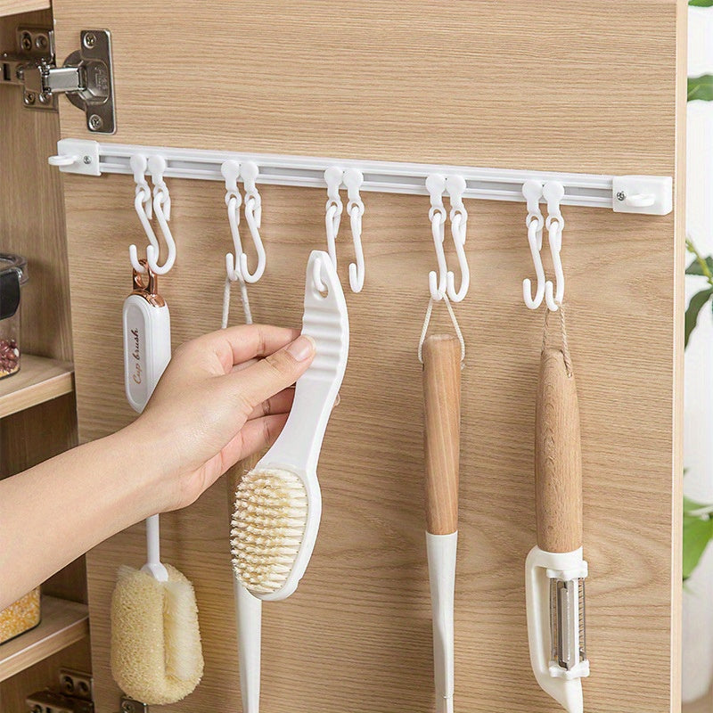 Durable Plastic Cabinet Door Organizer - Space-Saving Slide Hook Storage Rack for Kitchen & Home, No-Drill Installation Option