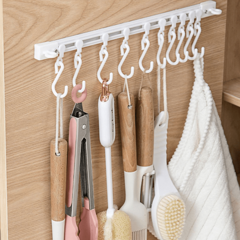 Durable Plastic Cabinet Door Organizer - Space-Saving Slide Hook Storage Rack for Kitchen & Home, No-Drill Installation Option