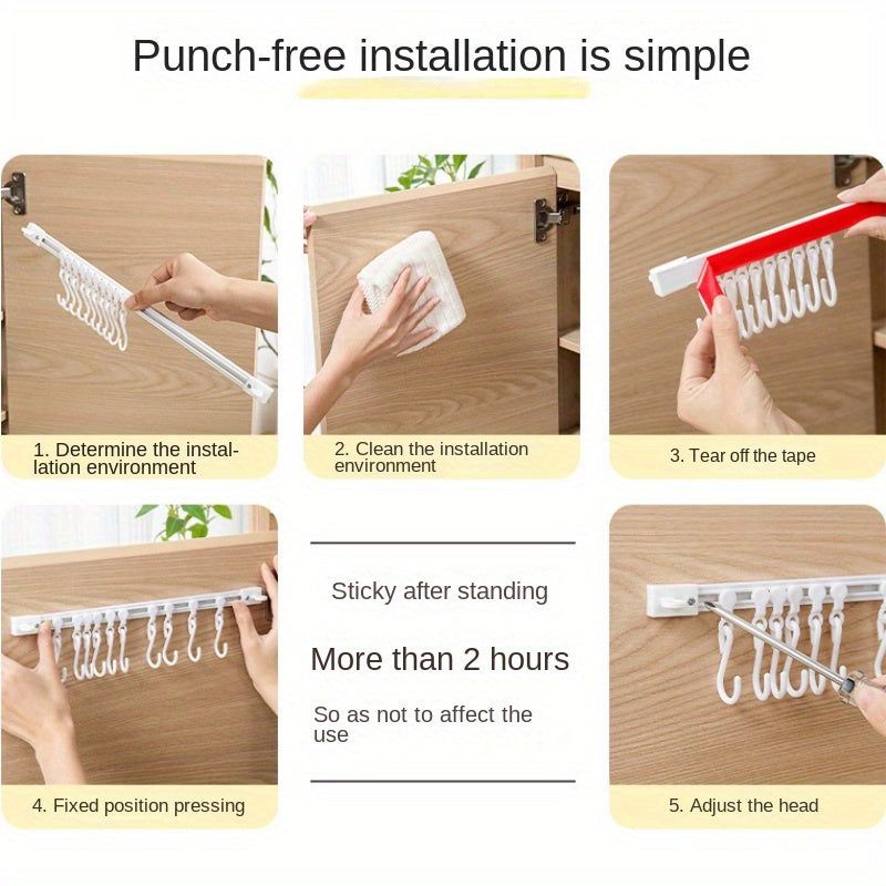 Durable Plastic Cabinet Door Organizer - Space-Saving Slide Hook Storage Rack for Kitchen & Home, No-Drill Installation Option