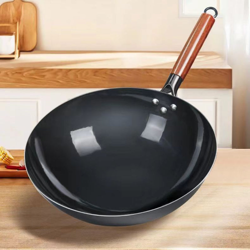 LDQ 13-Inch Cast Iron Skillet for Home & Restaurant Use, Rust-Resistant, No Coating, Round Bottom, Earless Design