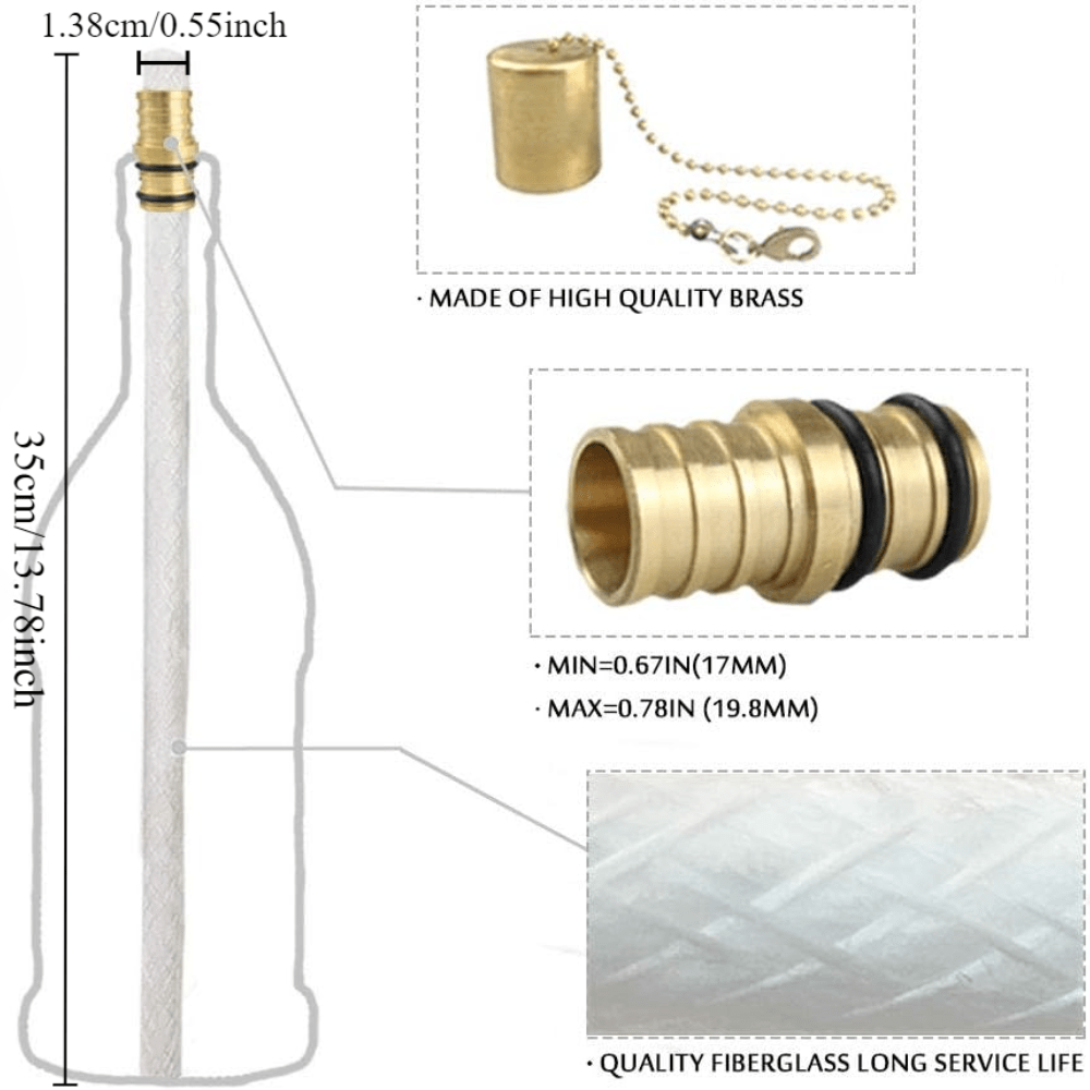 Torch kit with long-life wicks, safety covers, and holders, 13.78-inch fiberglass wicks for DIY bottle torches, no electricity needed.