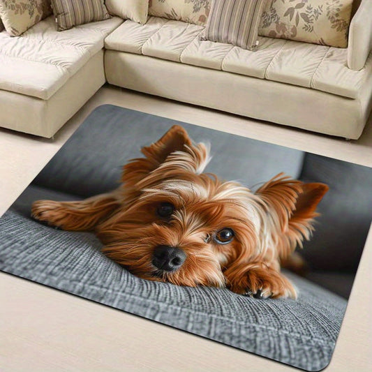 One pack of decorative home carpet featuring a dog design, perfect for indoor use in the bathroom, kitchen, living room, or bedroom. This washable polyester doormat has a non-slip PVC backing and is machine washable for easy maintenance.