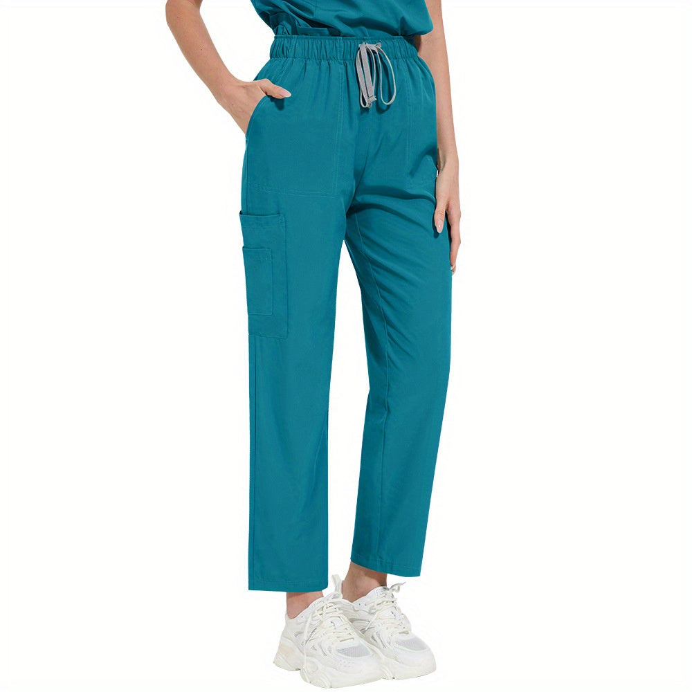 Professional women's ICU nurse scrub set with solid color, stand-up collar, pockets, and comfort fit for dental and surgical use.