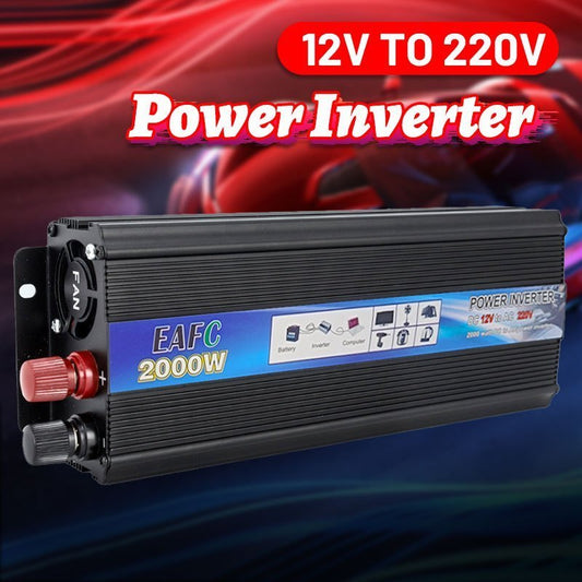 EAFC 2000W Portable Power Inverter for EU Plug, DC 12V to AC 220V-240V, Ideal for Laptops, TVs, Cameras, and Game Consoles, Hard Wiring Electrical for Vehicles.