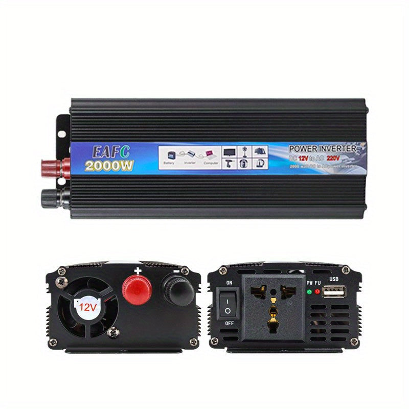 EAFC 2000W Portable Power Inverter for EU Plug, DC 12V to AC 220V-240V, Ideal for Laptops, TVs, Cameras, and Game Consoles, Hard Wiring Electrical for Vehicles.