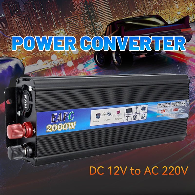 EAFC 2000W Portable Power Inverter for EU Plug, DC 12V to AC 220V-240V, Ideal for Laptops, TVs, Cameras, and Game Consoles, Hard Wiring Electrical for Vehicles.