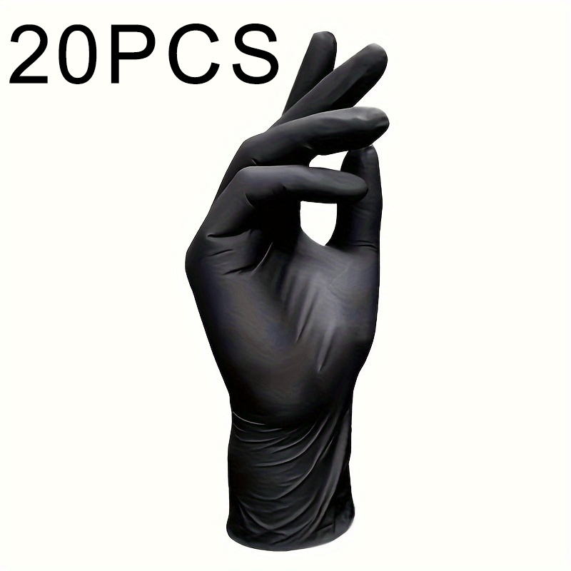 Black Disposable Nitrile Gloves available in packs of 20, 50, or 100. Ideal for use in food handling, kitchen and bathroom cleaning, performing beauty tasks, and using household tools.