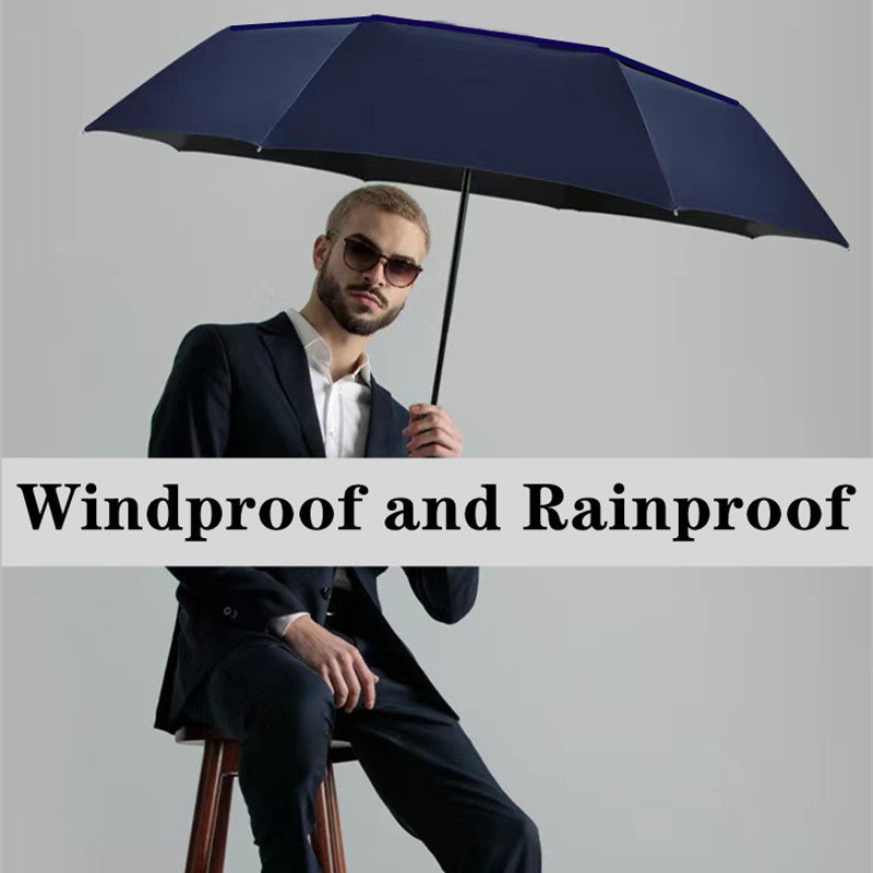 Stylish men's umbrella with automatic folding and sun/windproof features in a solid color design