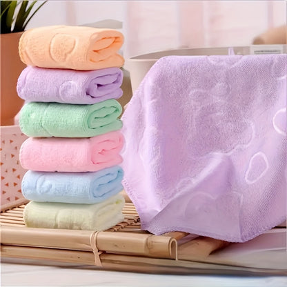 Set of 4 ultra-soft microfiber towels in pastel colors with cartoon dot pattern, perfect for bathroom and kitchen use.