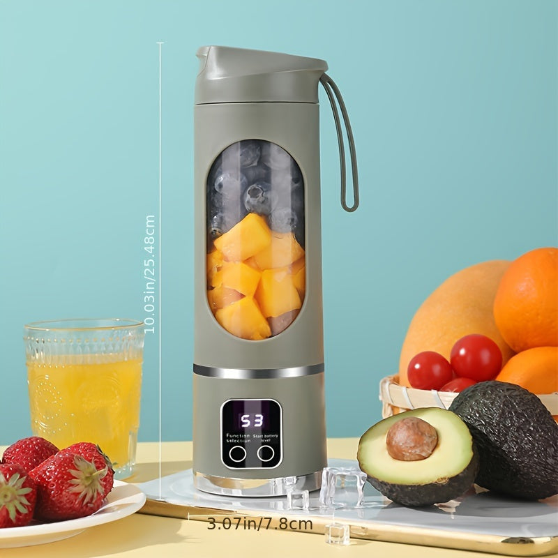 Introducing the AOCIWE Portable Blender with LED Display! This 15.22oz USB rechargeable blender is perfect for making smoothies and shakes on-the-go. Made with stainless steel and ABS material, this compact fresh juice mixer is a must-have for anyone