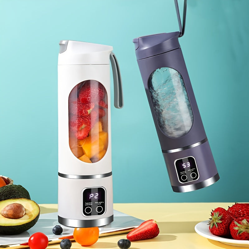 Introducing the AOCIWE Portable Blender with LED Display! This 15.22oz USB rechargeable blender is perfect for making smoothies and shakes on-the-go. Made with stainless steel and ABS material, this compact fresh juice mixer is a must-have for anyone