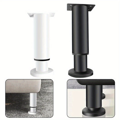 Telescopic Steel Furniture Leg with Adjustable Height - Sturdy Support Bracket for Beds, Sofas, and Coffee Tables, Simple Installation Using Included Screws, Available in Black or White