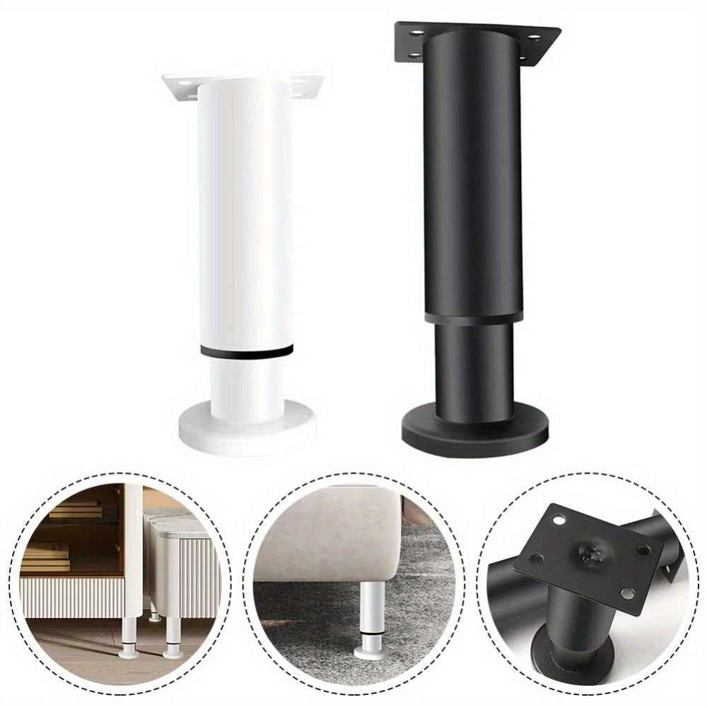 Telescopic Steel Furniture Leg with Adjustable Height - Sturdy Support Bracket for Beds, Sofas, and Coffee Tables, Simple Installation Using Included Screws, Available in Black or White