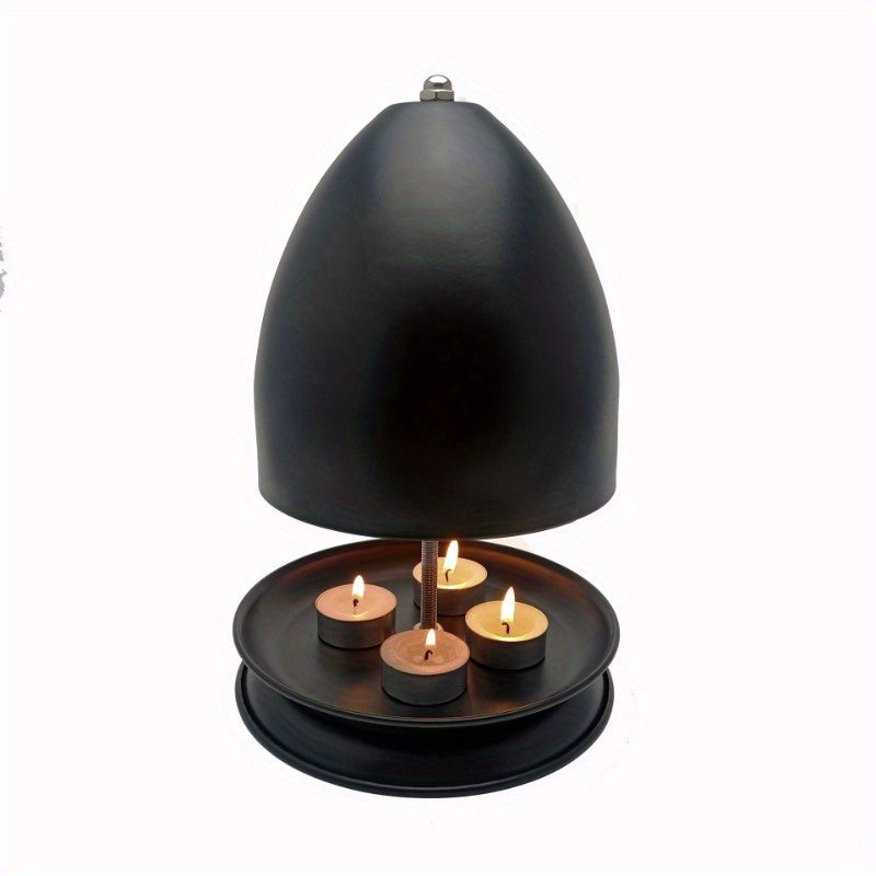 Black Unique Iron Portable Indoor-Outdoor Heater - Hand Warmer Tea Light Candle Heater - Double-Walled Tea Light Oven - Metal Tea Light Heater for 4-6 People - Candle Heating Kit for Home, Dining Room, Living Room