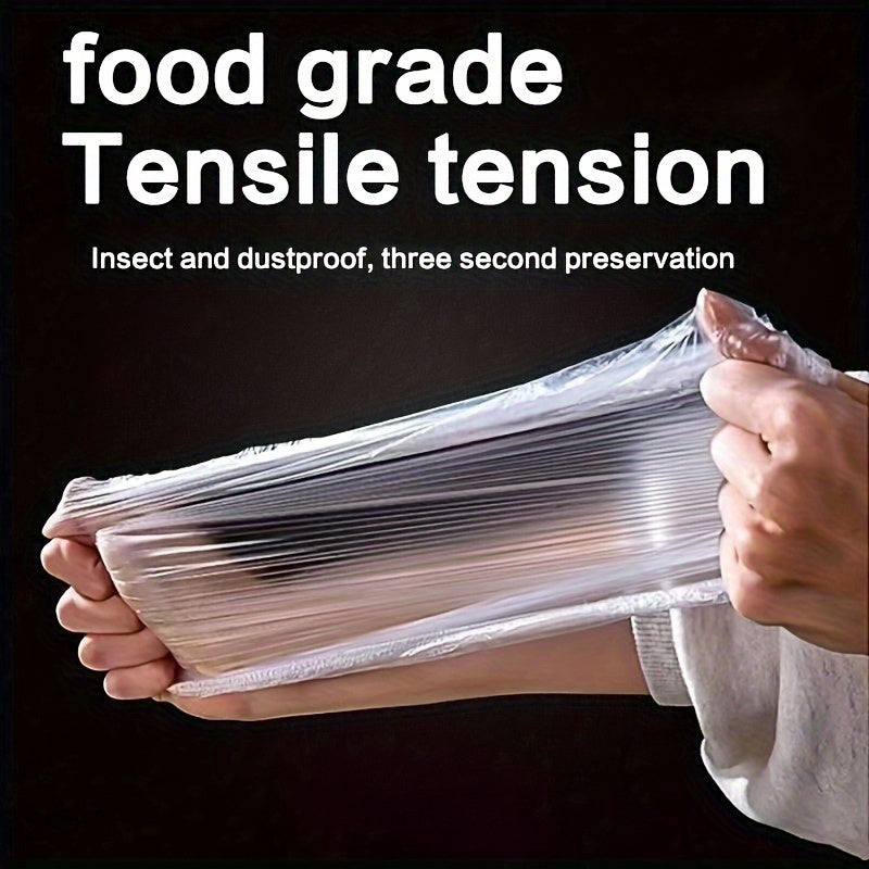 100 pieces of high-quality disposable cling film - effectively prevents leaks and dust, ideal for covering leftovers, fruits, and vegetables. Made from durable HDPE/LDPE plastic wrap with an elastic edge for a secure fit.