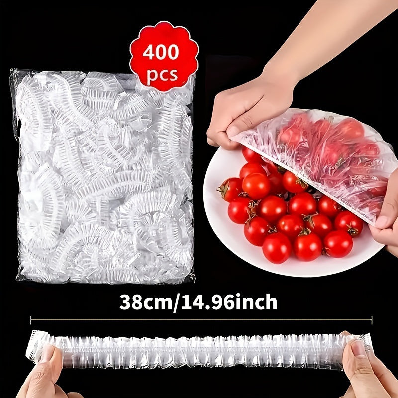 100 pieces of high-quality disposable cling film - effectively prevents leaks and dust, ideal for covering leftovers, fruits, and vegetables. Made from durable HDPE/LDPE plastic wrap with an elastic edge for a secure fit.