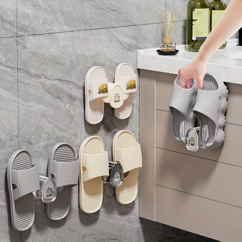 Wall-Mounted Slipper Rack: Easy to Install, No Drilling Required! Space-Saving Bathroom Shoe Organizer Made of Durable Plastic. Ideal for Storing Towels and Slippers, Keeping Floors Neat and Tidy.