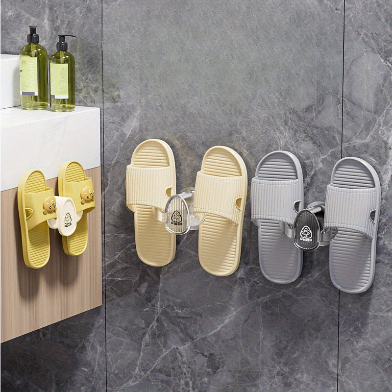 Wall-Mounted Slipper Rack: Easy to Install, No Drilling Required! Space-Saving Bathroom Shoe Organizer Made of Durable Plastic. Ideal for Storing Towels and Slippers, Keeping Floors Neat and Tidy.