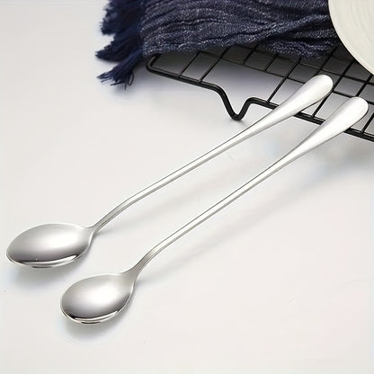 8 Stainless Steel Spoons - Extra Long and Durable Handles for Easy Reach, Great for Stirring and Scooping Iced Tea, Coffee, and Ice Cream, Essential Kitchen Items for Multiple Uses.