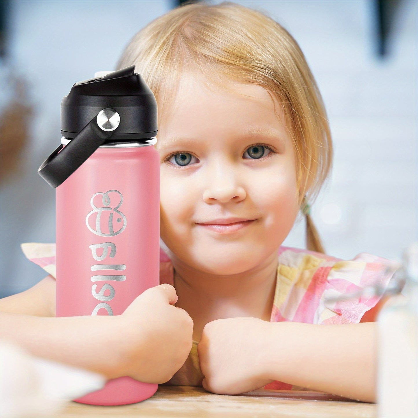 Personalized Kids Water Bottle - 18oz Stainless Steel Sports Flask with Custom Name, Double-Wall Vacuum Insulated, Straw Lid - Suitable for Children Ages 3-12