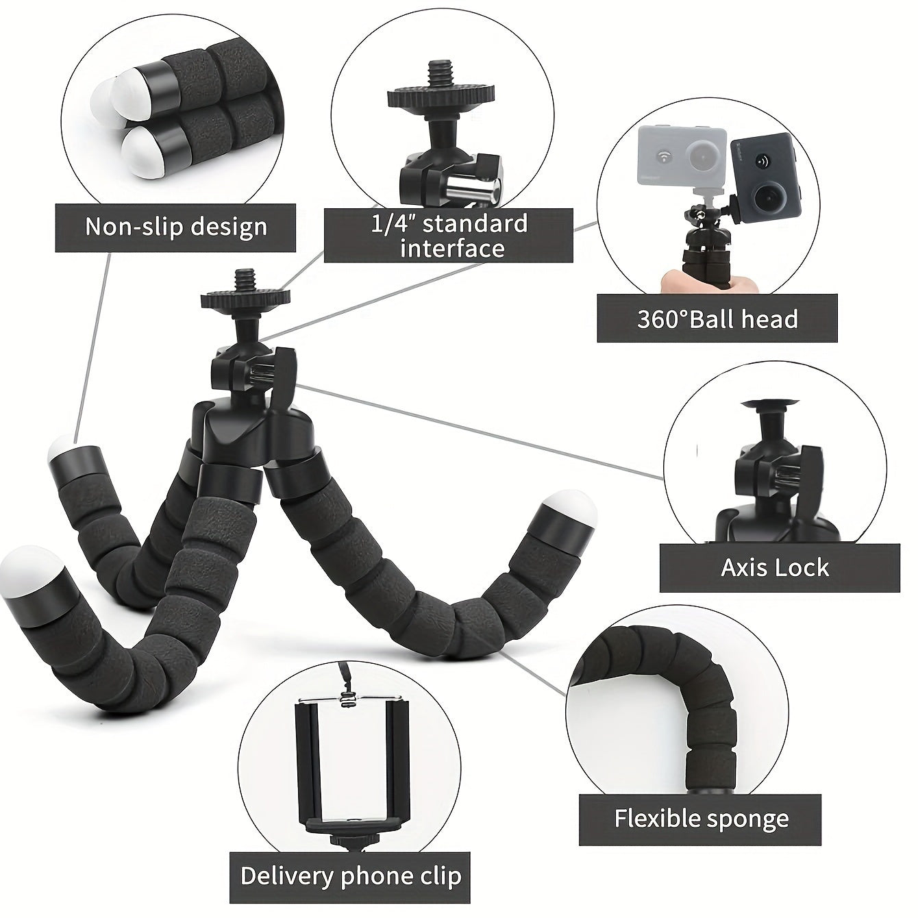 Adjustable LED ring light with USB power, flexible bracket, and 3 modes, 10 levels of brightness for smartphones and cameras.