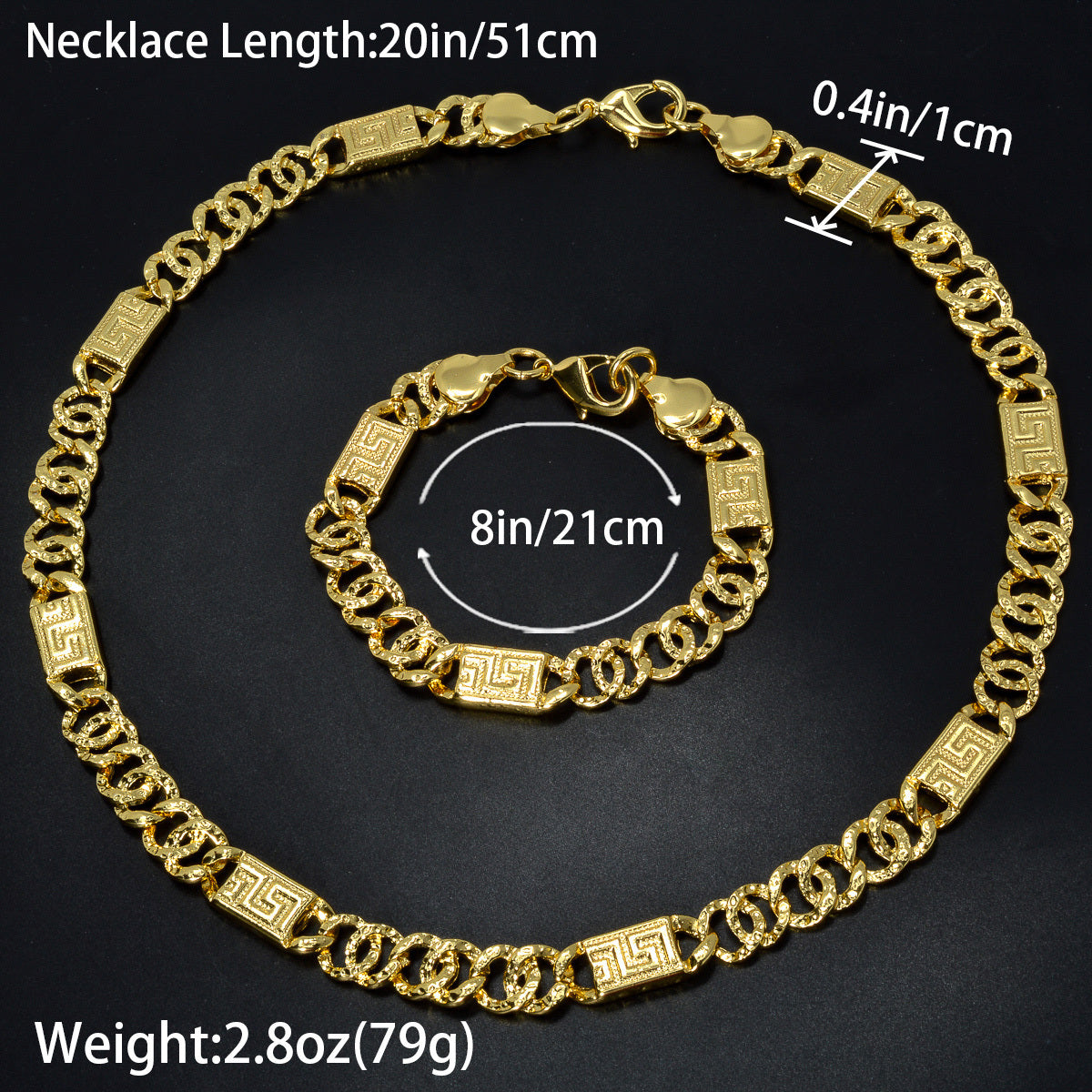 Complete your casual attire with this stylish Hip Hop Fashion Rapper Necklace & Bracelet Set featuring a trendy link chain design. Makes the perfect gift for any fashion-forward individual.