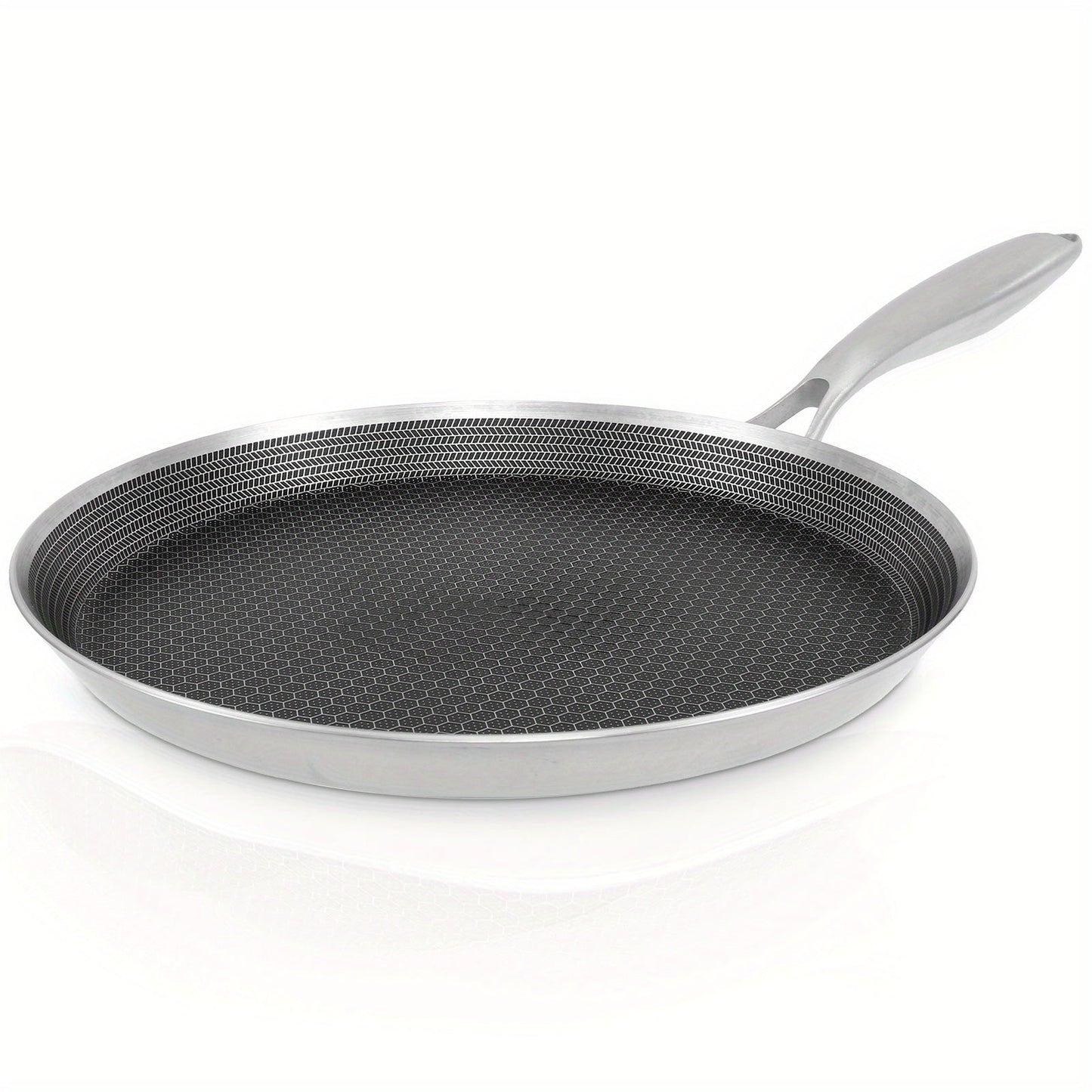 Nonstick Stainless Steel Honeycomb Crepe Pan with Induction Compatibility and Gas Stove Suitability - Features Ergonomic Handle and is Dishwasher Safe