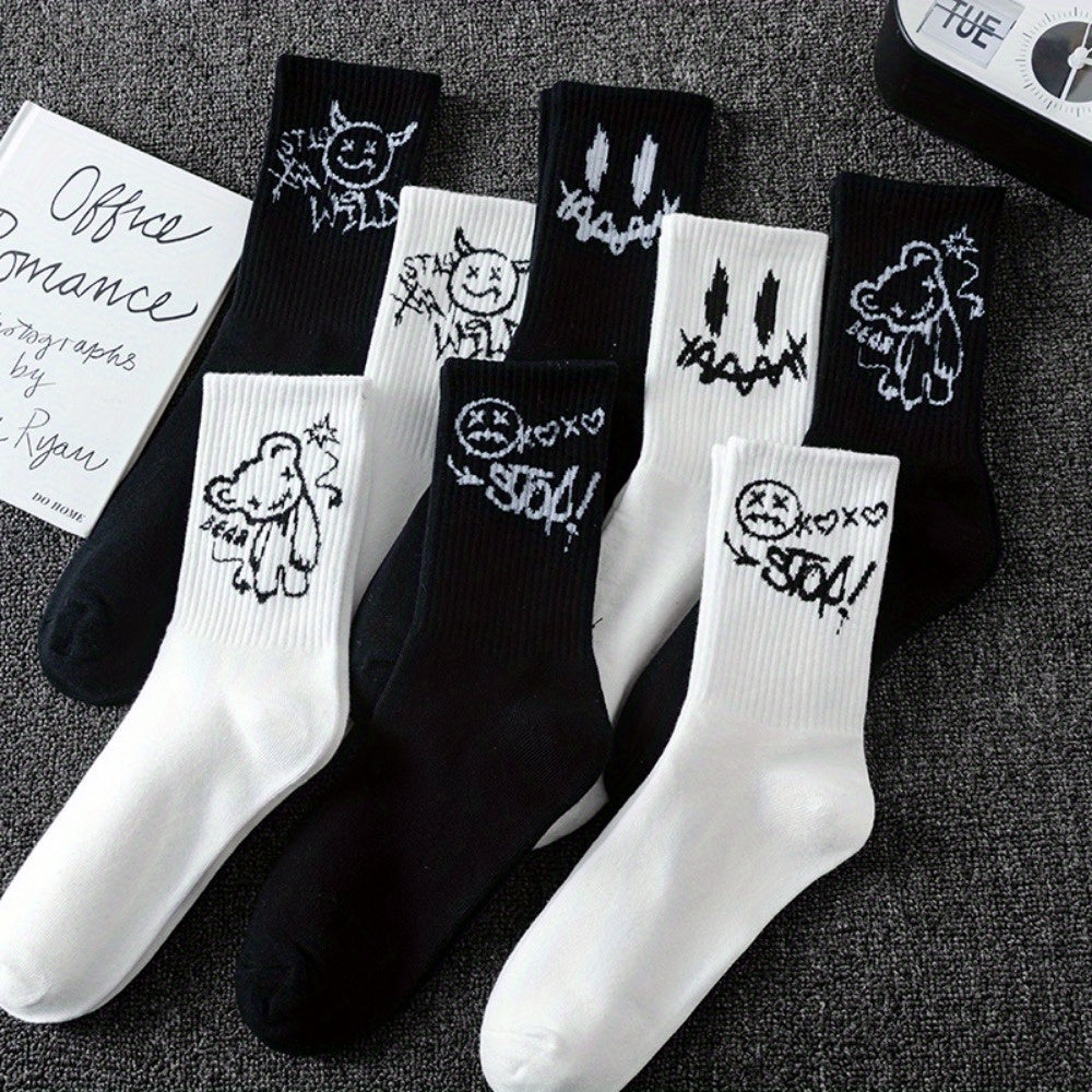 Funny graffiti couple long socks suitable for all seasons, moisture wicking and breathable.