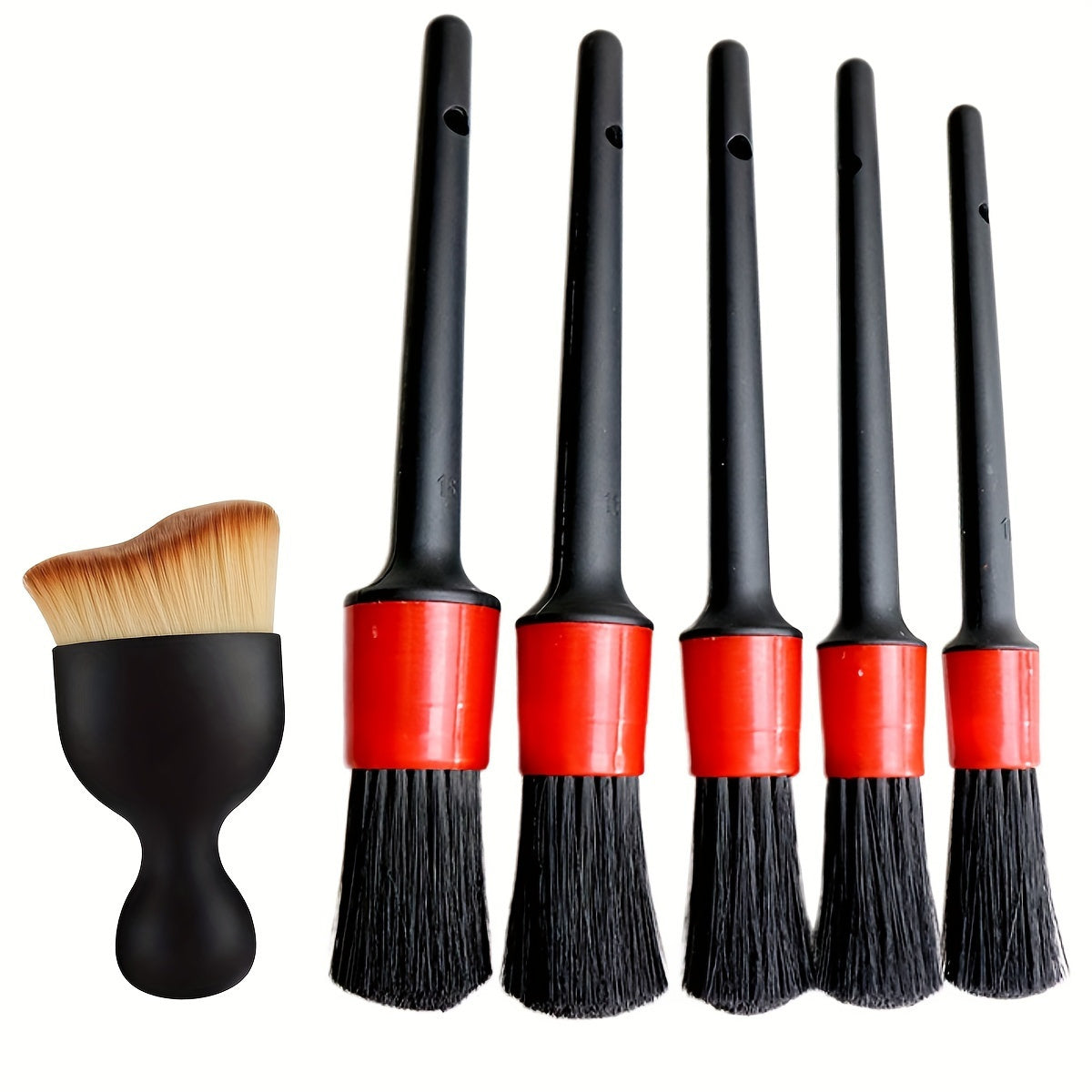 5-piece set of car detailing brushes for wheel, interior, dashboard, and air outlets.