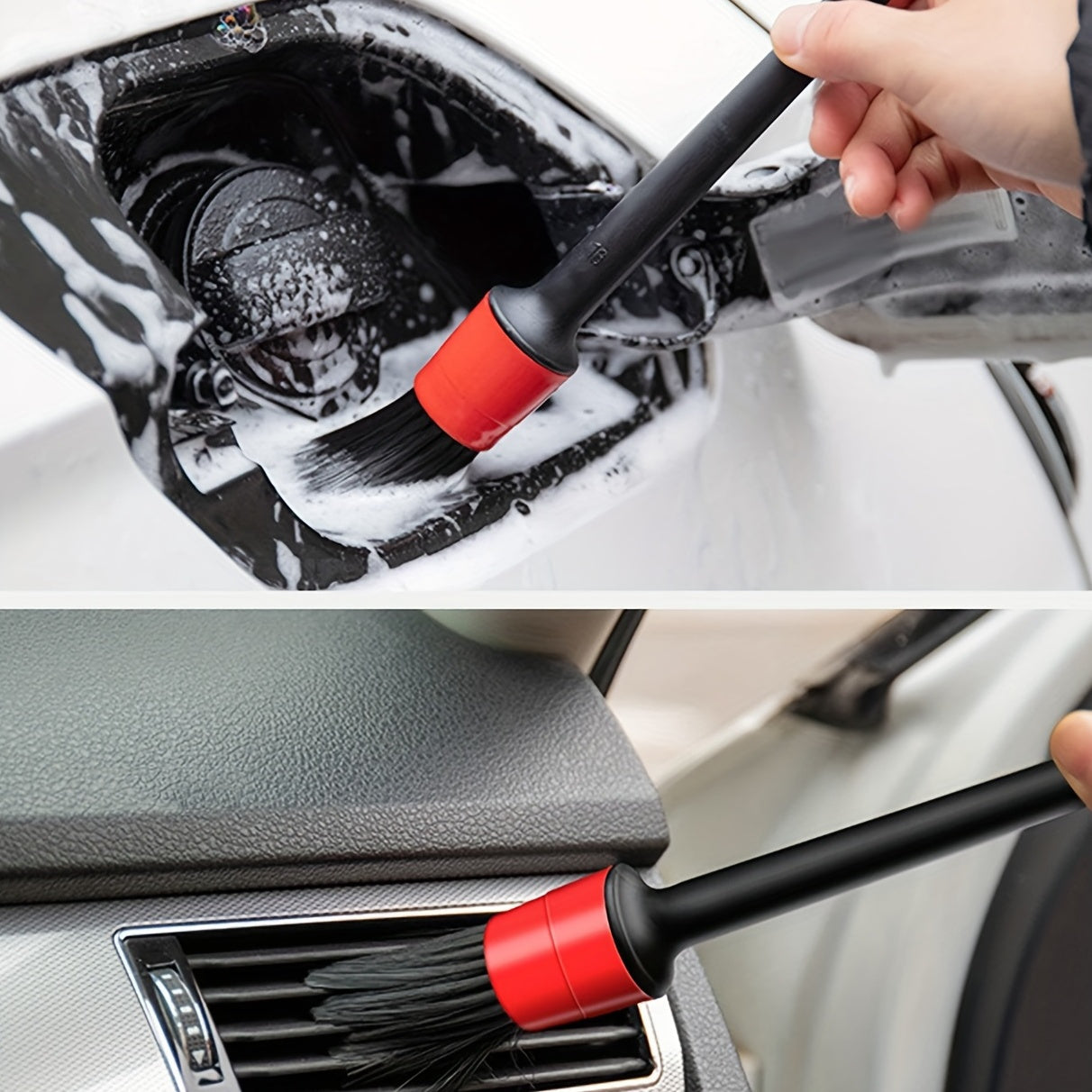 5-piece set of car detailing brushes for wheel, interior, dashboard, and air outlets.