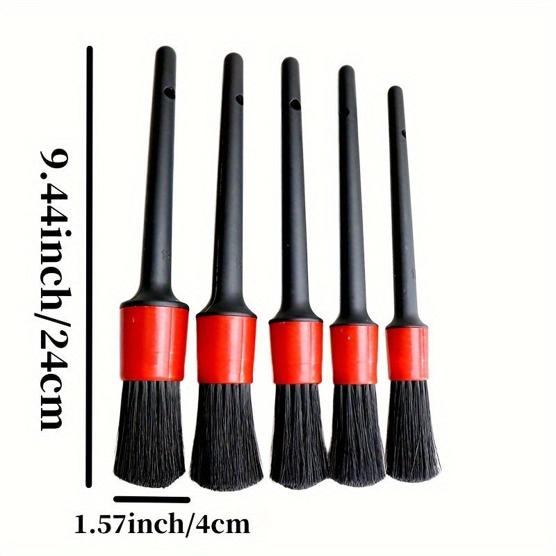 5-piece set of car detailing brushes for wheel, interior, dashboard, and air outlets.