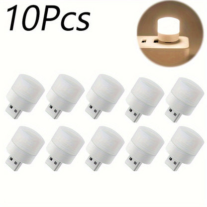 10 Mini USB night lights with soft warm glow for bedroom and computer use.