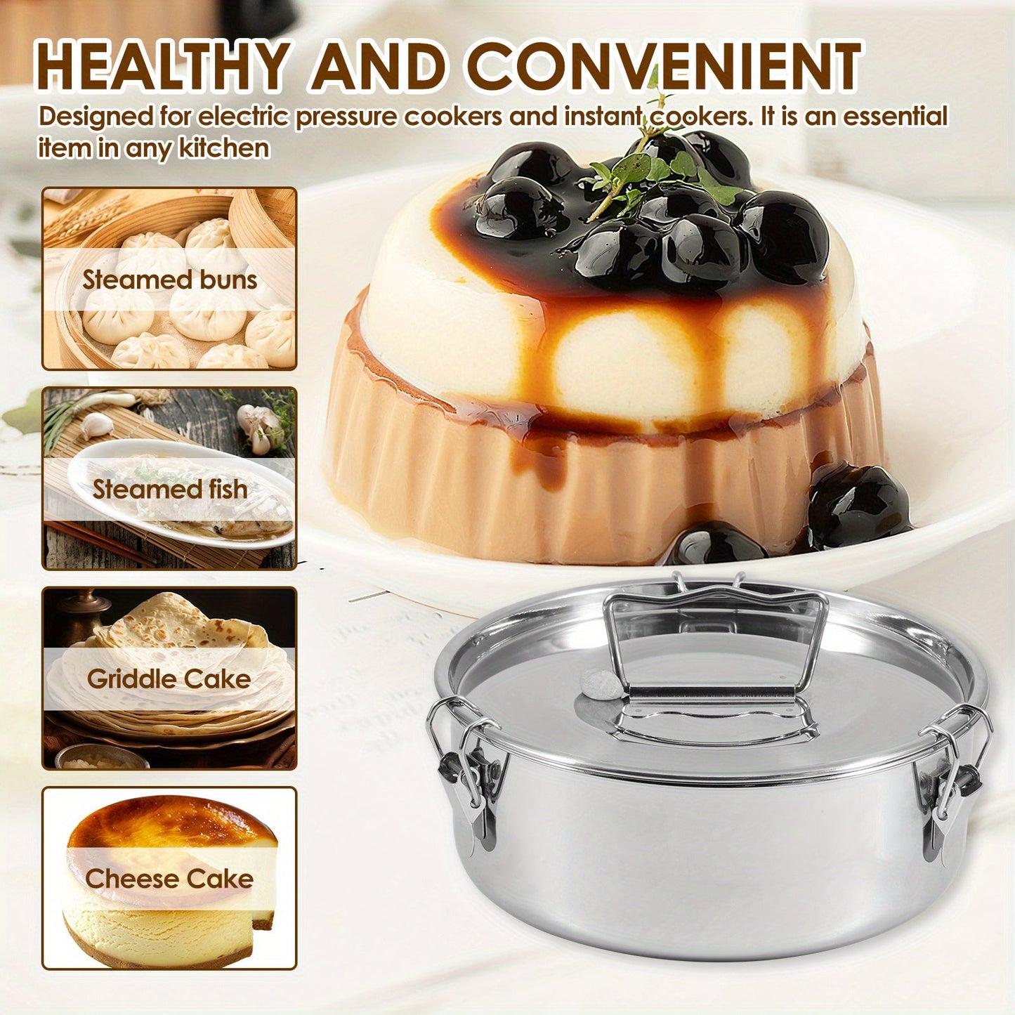 Multi-functional Stainless Steel Flan Maker Featuring a Lid and Sturdy Handle - Ideal for Making Cheesecakes, Chocolates, and Puddings | Convenient Easy-Access Design, Compatible with Most Electric Pressure Cookers