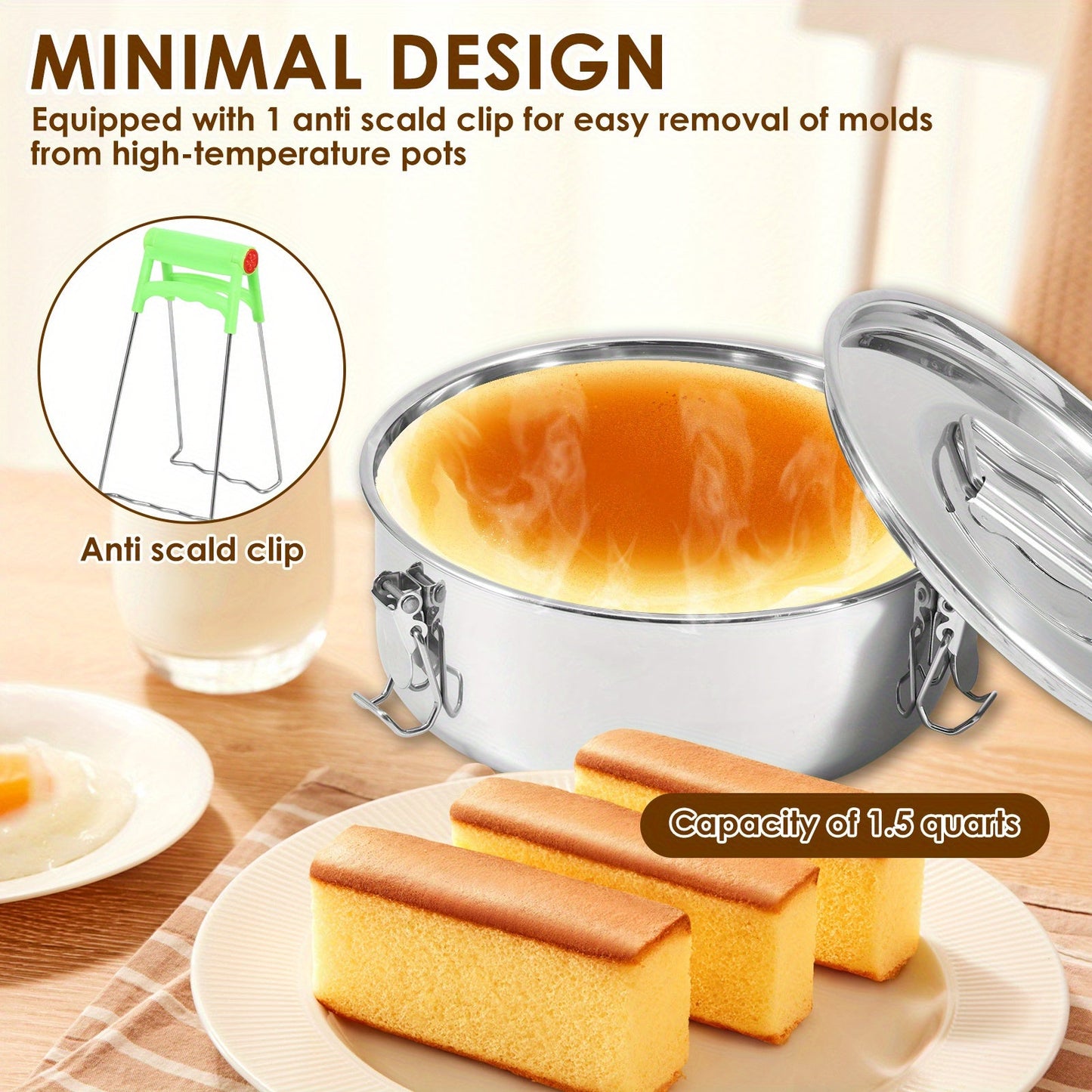 Multi-functional Stainless Steel Flan Maker Featuring a Lid and Sturdy Handle - Ideal for Making Cheesecakes, Chocolates, and Puddings | Convenient Easy-Access Design, Compatible with Most Electric Pressure Cookers