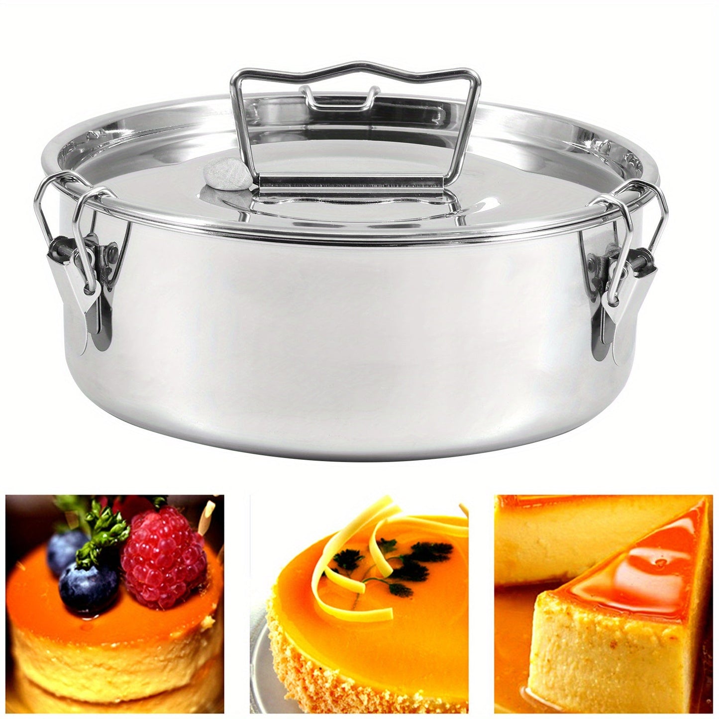 Multi-functional Stainless Steel Flan Maker Featuring a Lid and Sturdy Handle - Ideal for Making Cheesecakes, Chocolates, and Puddings | Convenient Easy-Access Design, Compatible with Most Electric Pressure Cookers