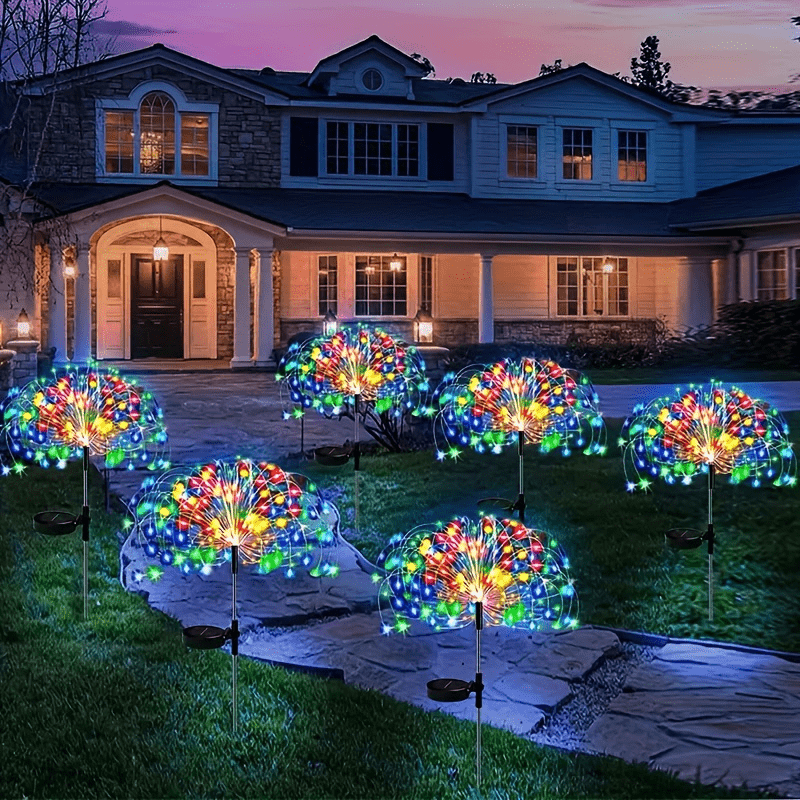 Solar firework lights with 8 modes for outdoor garden decor, available in 360/200/60LED options.