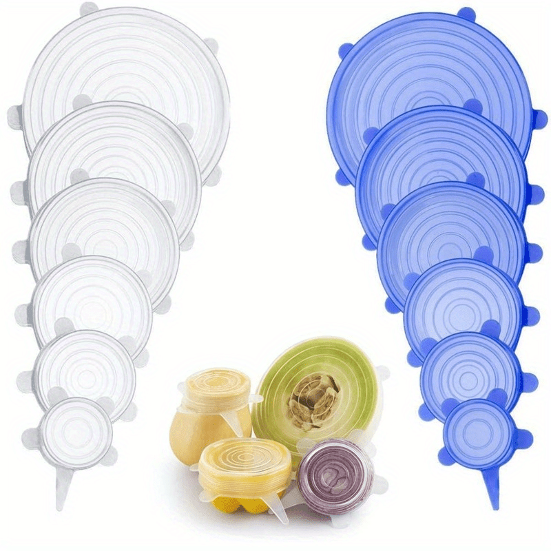 6 pieces of Reusable Silicone Stretch Lids - Leak-Proof and Airtight Covers for Fruits and Vegetables, Simplifying Kitchen Storage with Easy Cleaning Solution.