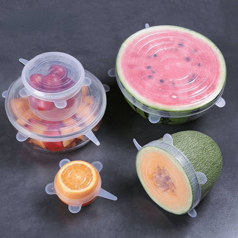 6 pieces of Reusable Silicone Stretch Lids - Leak-Proof and Airtight Covers for Fruits and Vegetables, Simplifying Kitchen Storage with Easy Cleaning Solution.