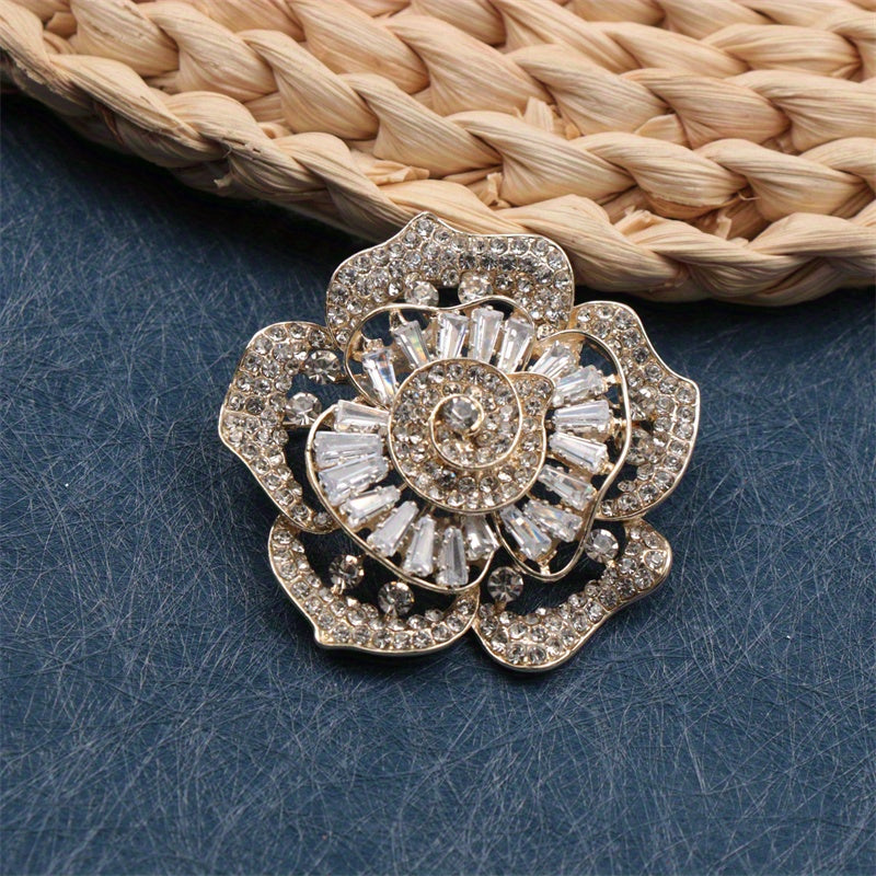 Stylish and Opulent Rhinestone Flower Pin - Unique Irregular Floral Design, Shimmering Statement Piece for Any Occasion, Perfect for Travel, Parties, and Everyday Glamour